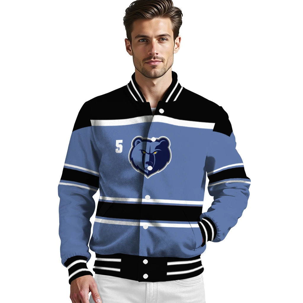 customized memphis grizzlies stripe statement blue black varsity jacket high quality customized memphis grizzlies stripe statement blue black varsity jacket high quality