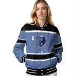 customized memphis grizzlies stripe statement blue black varsity jacket best selling