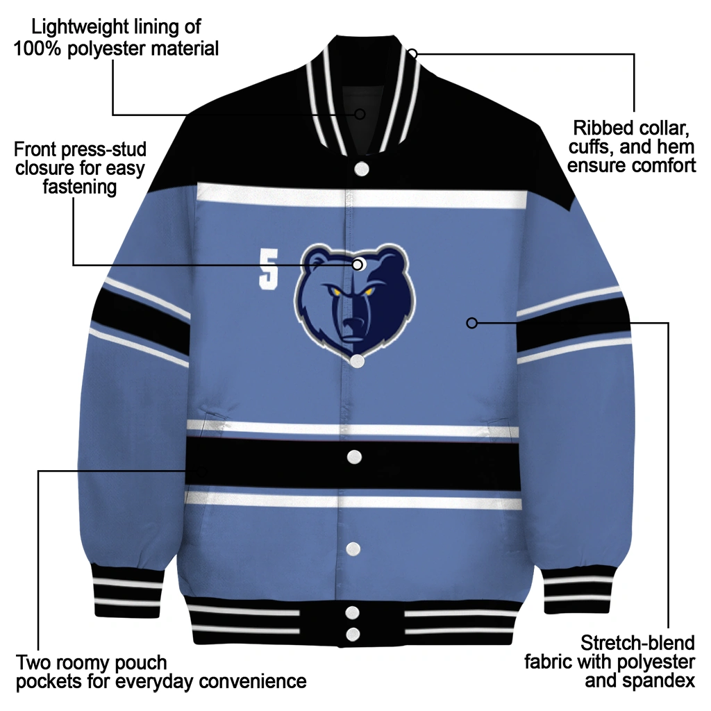customized memphis grizzlies stripe statement blue black varsity jacket new arrival customized memphis grizzlies stripe statement blue black varsity jacket new arrival