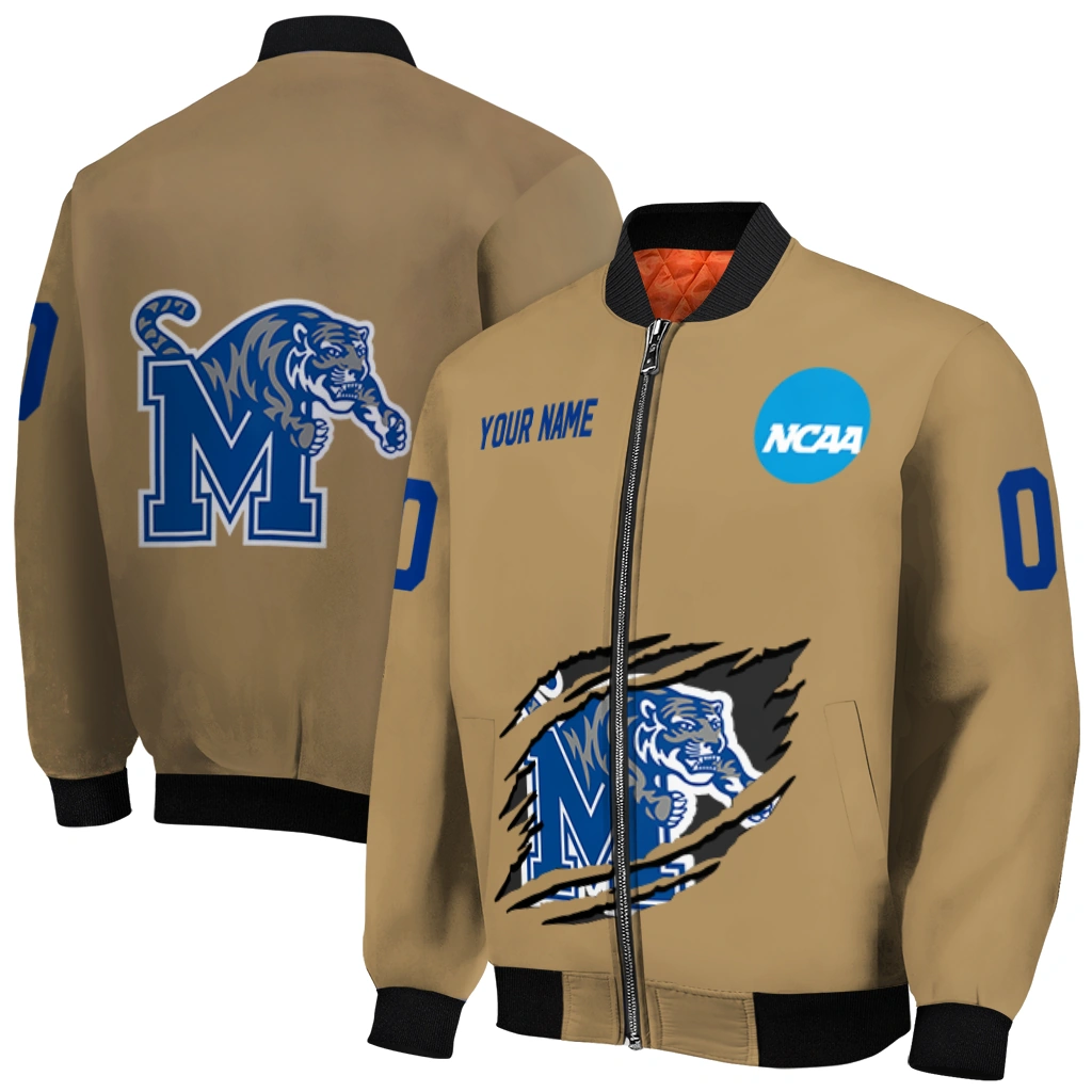 customized memphis tigers claw effect beige bomber jacket best selling customized memphis tigers claw effect beige bomber jacket best selling