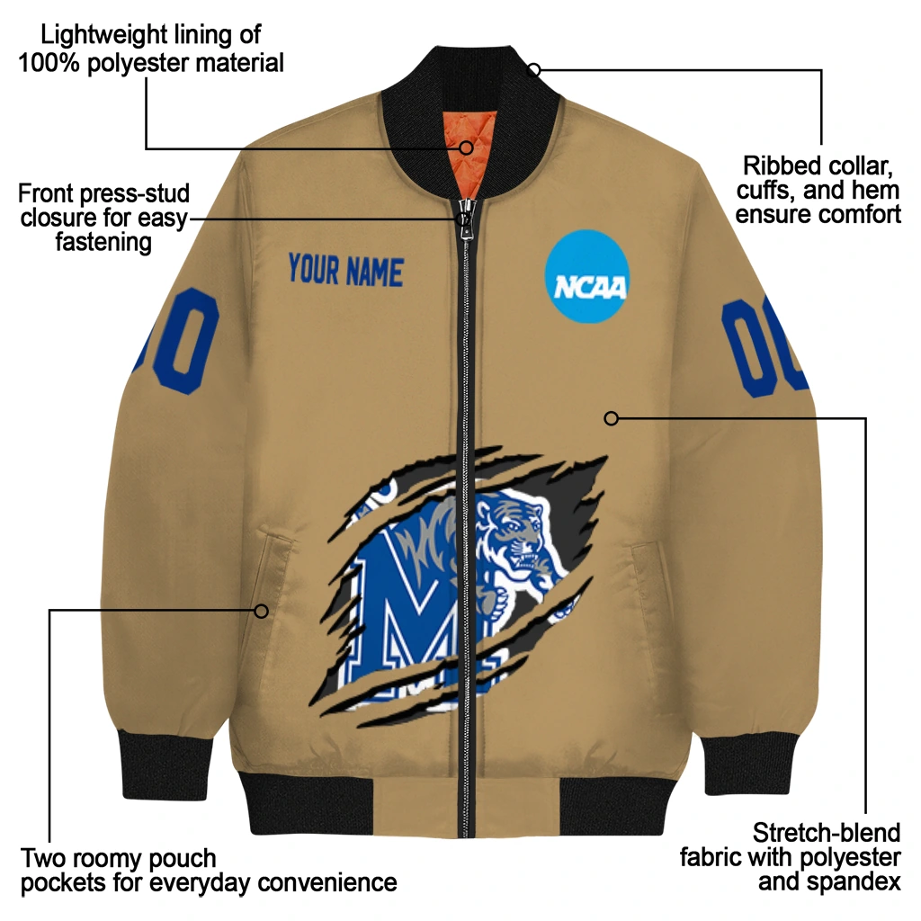 customized memphis tigers claw effect beige bomber jacket new arrival customized memphis tigers claw effect beige bomber jacket new arrival