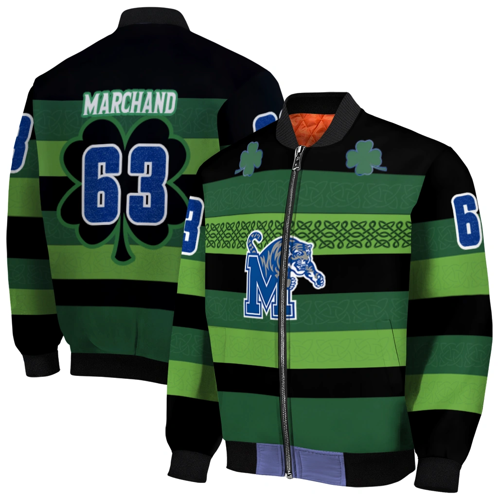 customized memphis tigers clover green lines green black bomber jacket best selling customized memphis tigers clover green lines green black bomber jacket best selling