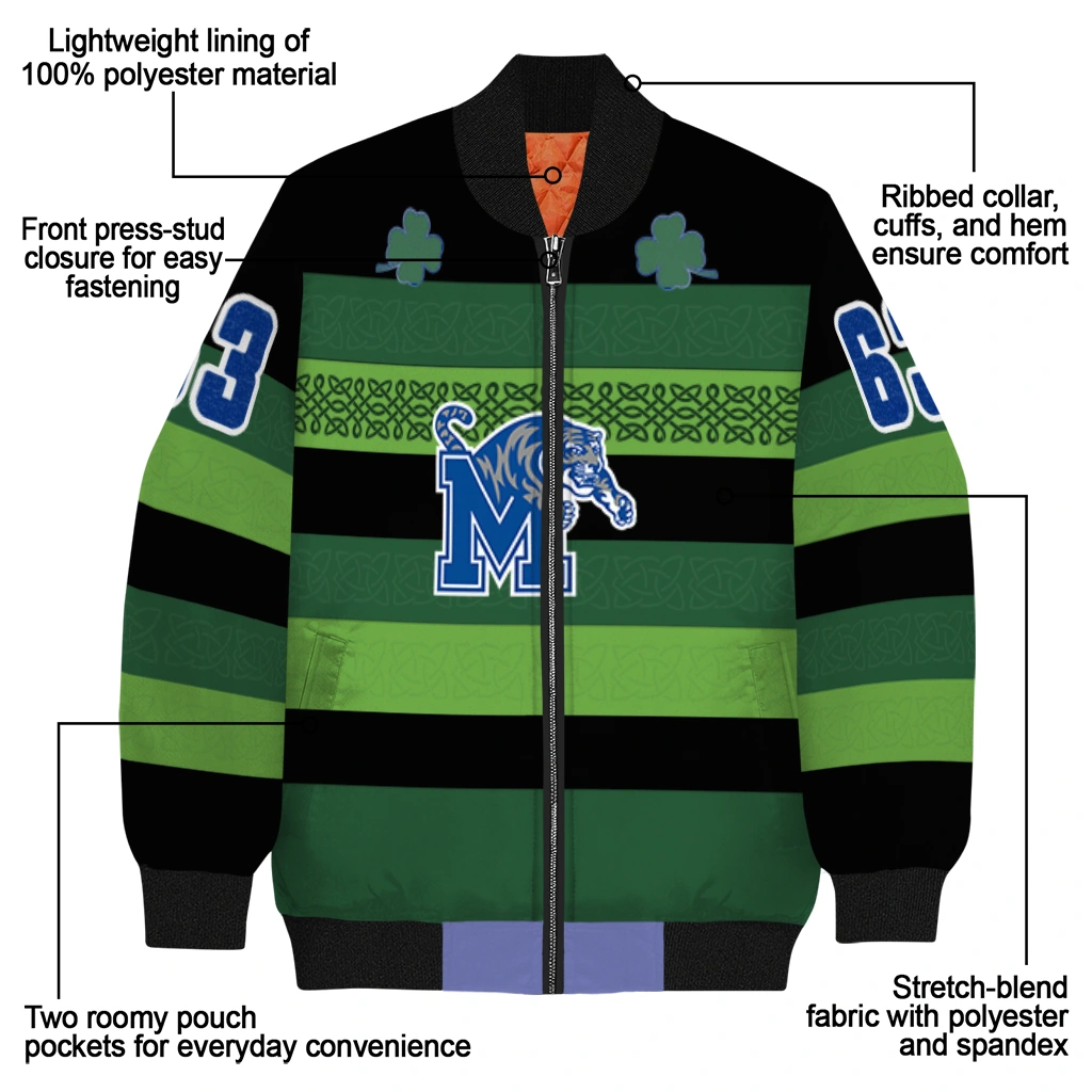 customized memphis tigers clover green lines green black bomber jacket new arrival customized memphis tigers clover green lines green black bomber jacket new arrival