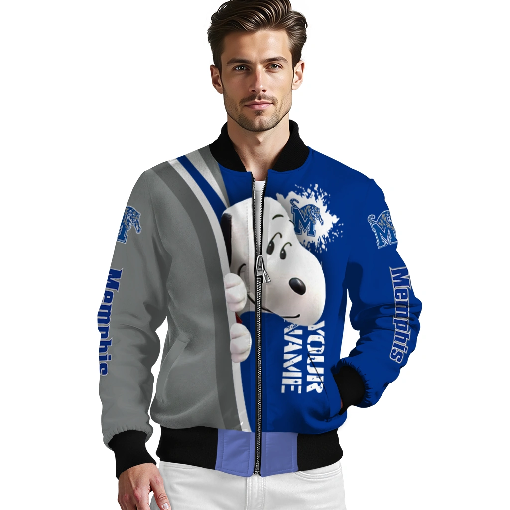 customized memphis tigers snoopy head blue bomber jacket high quality customized memphis tigers snoopy head blue bomber jacket high quality