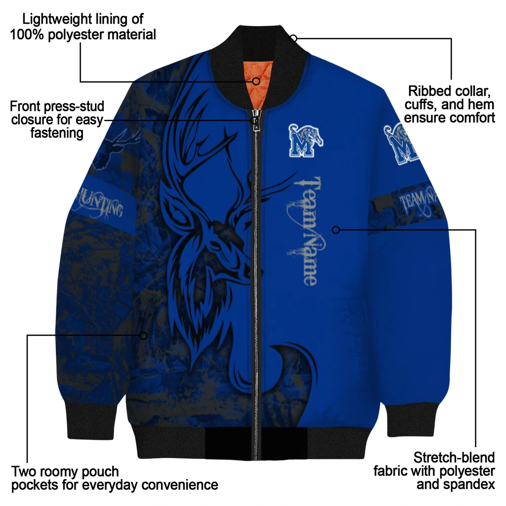 customized memphis tigers tribal deer art blue bomber jacket new arrival customized memphis tigers tribal deer art blue bomber jacket new arrival