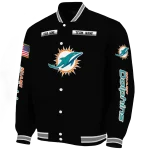 customized miami dolphins american flag skull black varsity jacket best selling