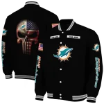 customized miami dolphins american flag skull black varsity jacket best selling