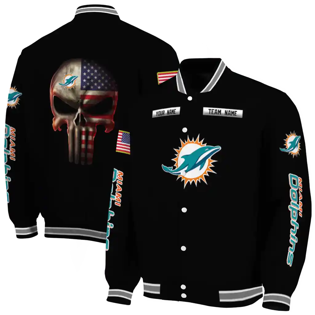 customized miami dolphins american flag skull black varsity jacket fashion forward customized miami dolphins american flag skull black varsity jacket fashion forward