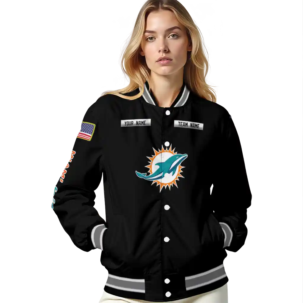 customized miami dolphins american flag skull black varsity jacket latest model customized miami dolphins american flag skull black varsity jacket latest model