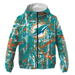 customized miami dolphins brushstroke pattern aqua windbreaker jacket best selling