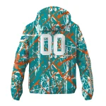 customized miami dolphins brushstroke pattern aqua windbreaker jacket best selling