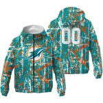customized miami dolphins brushstroke pattern aqua windbreaker jacket best selling