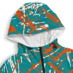 customized miami dolphins brushstroke pattern aqua windbreaker jacket best selling