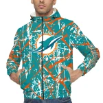 customized miami dolphins brushstroke pattern aqua windbreaker jacket best selling