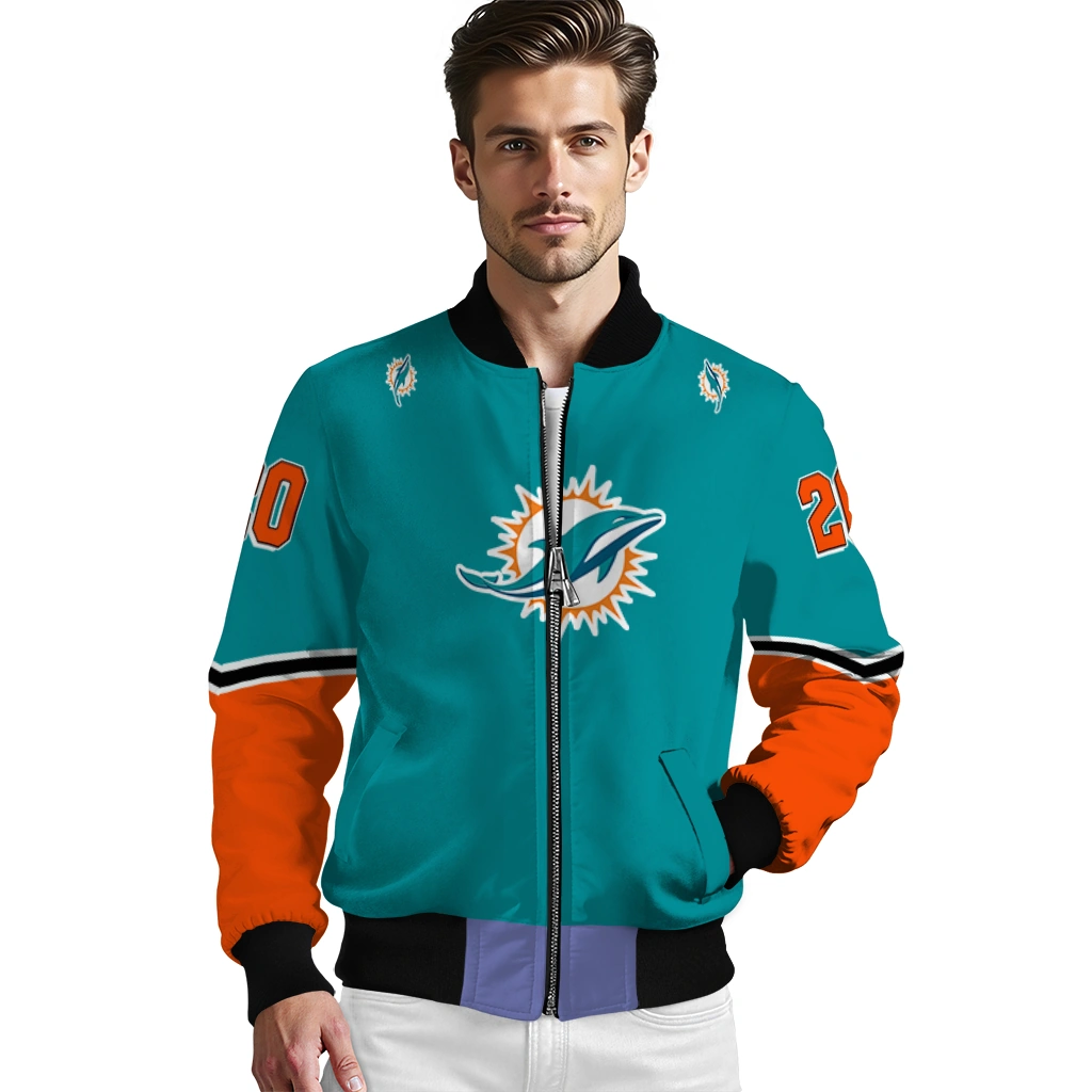 customized miami dolphins chevron style aqua bomber jacket high quality customized miami dolphins chevron style aqua bomber jacket high quality