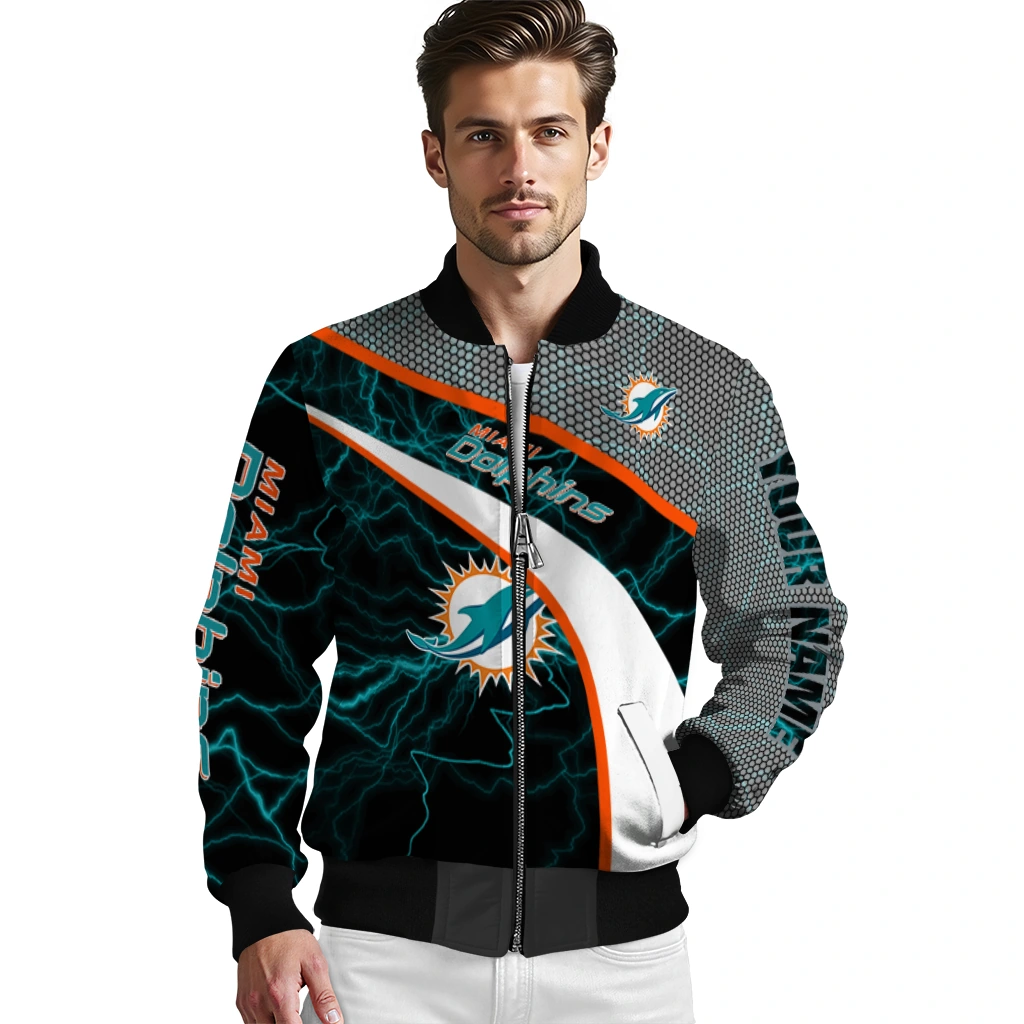 customized miami dolphins electric flash aqua bomber jacket high quality customized miami dolphins electric flash aqua bomber jacket high quality