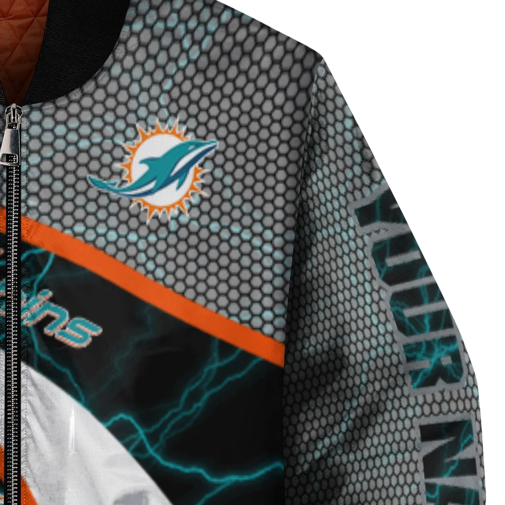 customized miami dolphins electric flash aqua bomber jacket premium grade customized miami dolphins electric flash aqua bomber jacket premium grade