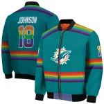 customized miami dolphins rainbow jersey number aqua bomber jacket best selling