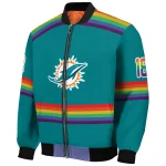 customized miami dolphins rainbow jersey number aqua bomber jacket best selling