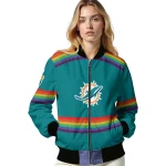customized miami dolphins rainbow jersey number aqua bomber jacket best selling