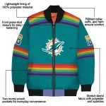 customized miami dolphins rainbow jersey number aqua bomber jacket best selling