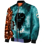 customized miami dolphins skull cluster aqua bomber jacket best selling