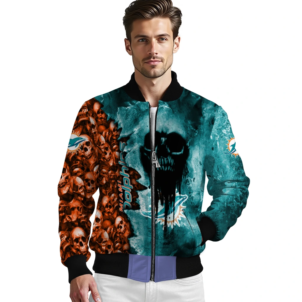 customized miami dolphins skull cluster aqua bomber jacket high quality customized miami dolphins skull cluster aqua bomber jacket high quality