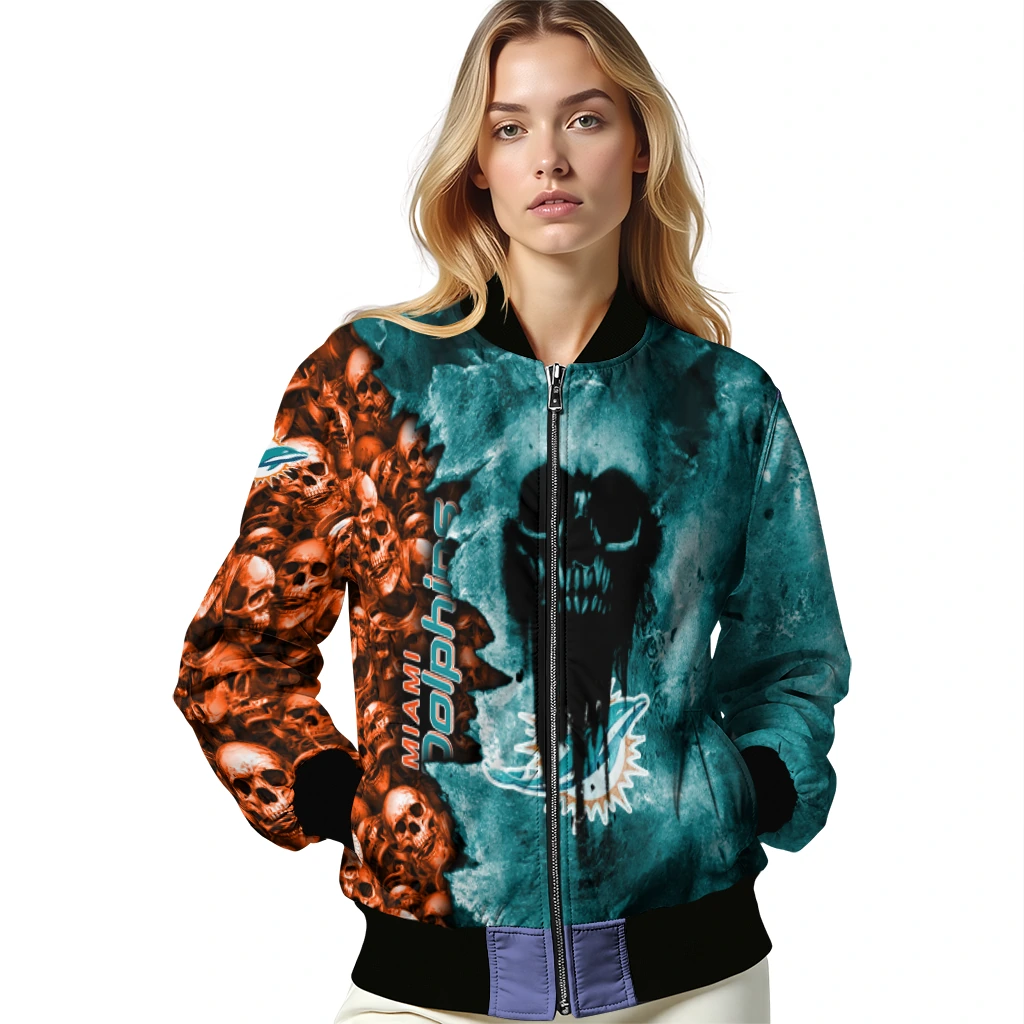 customized miami dolphins skull cluster aqua bomber jacket latest model customized miami dolphins skull cluster aqua bomber jacket latest model