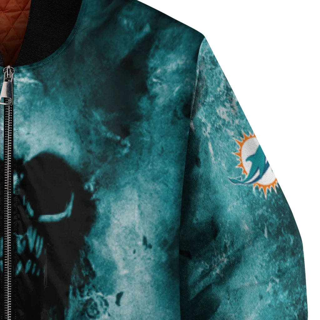 customized miami dolphins skull cluster aqua bomber jacket premium grade customized miami dolphins skull cluster aqua bomber jacket premium grade