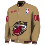customized miami heat claw opening beige varsity jacket best selling