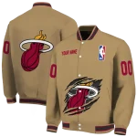 customized miami heat claw opening beige varsity jacket best selling