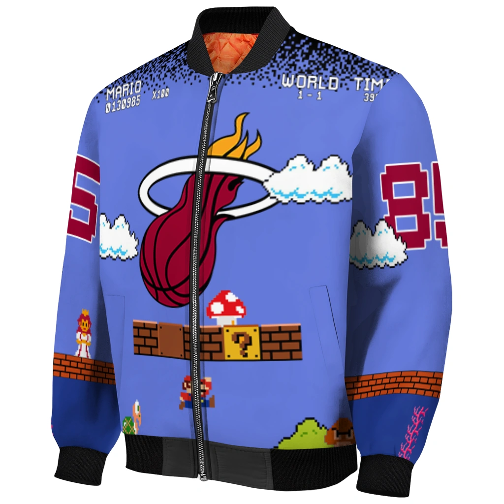 customized miami heat mario blocks blue black bomber jacket fashion forward customized miami heat mario blocks blue black bomber jacket fashion forward