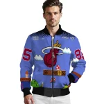 customized miami heat mario blocks blue black bomber jacket best selling