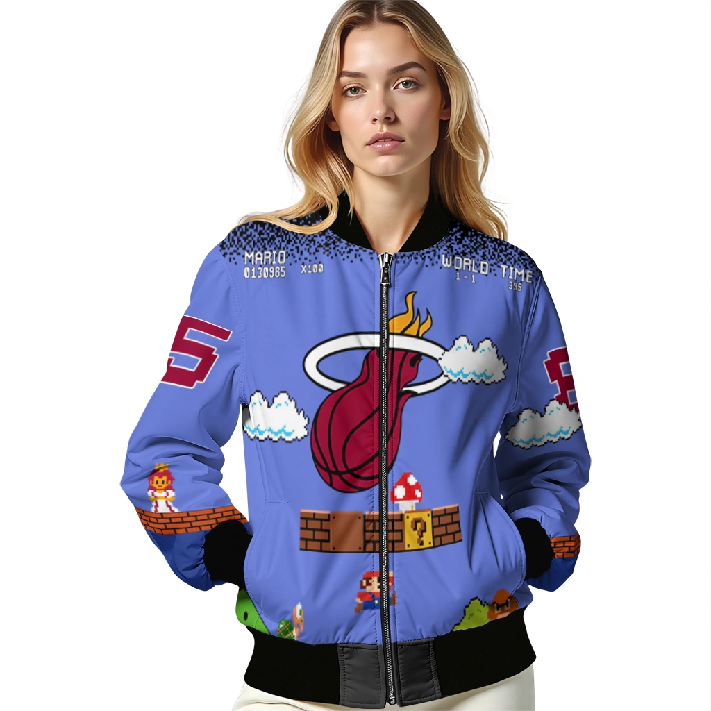customized miami heat mario blocks blue black bomber jacket latest model customized miami heat mario blocks blue black bomber jacket latest model