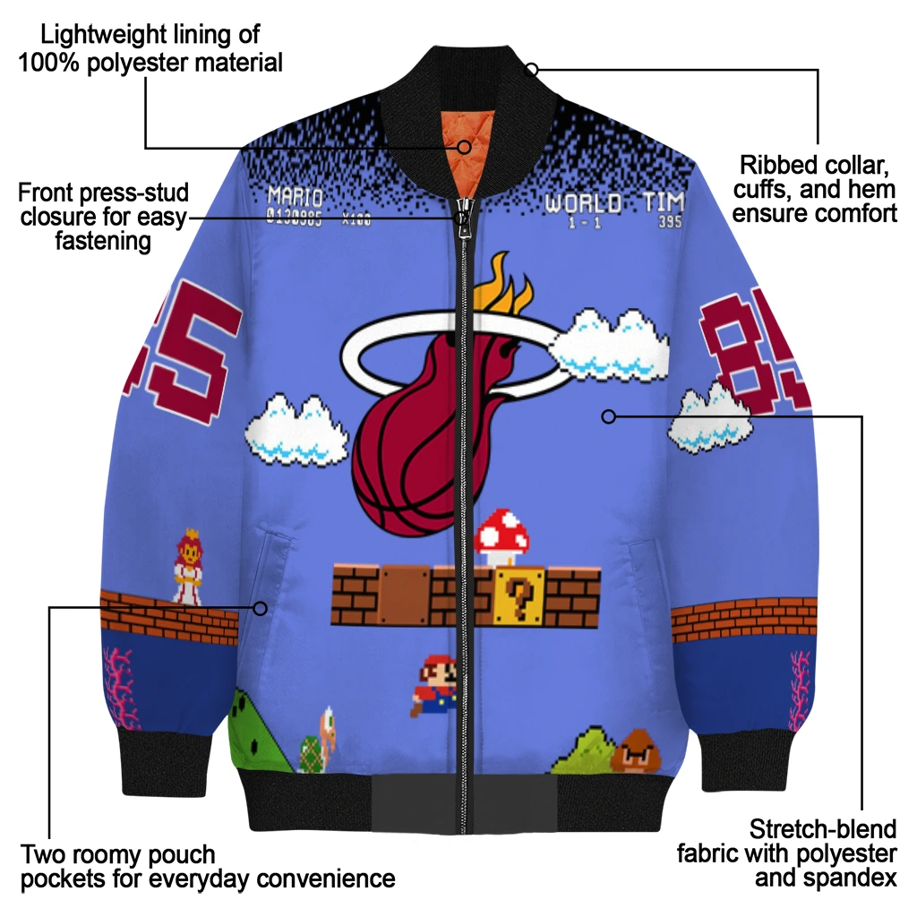 customized miami heat mario blocks blue black bomber jacket new arrival customized miami heat mario blocks blue black bomber jacket new arrival