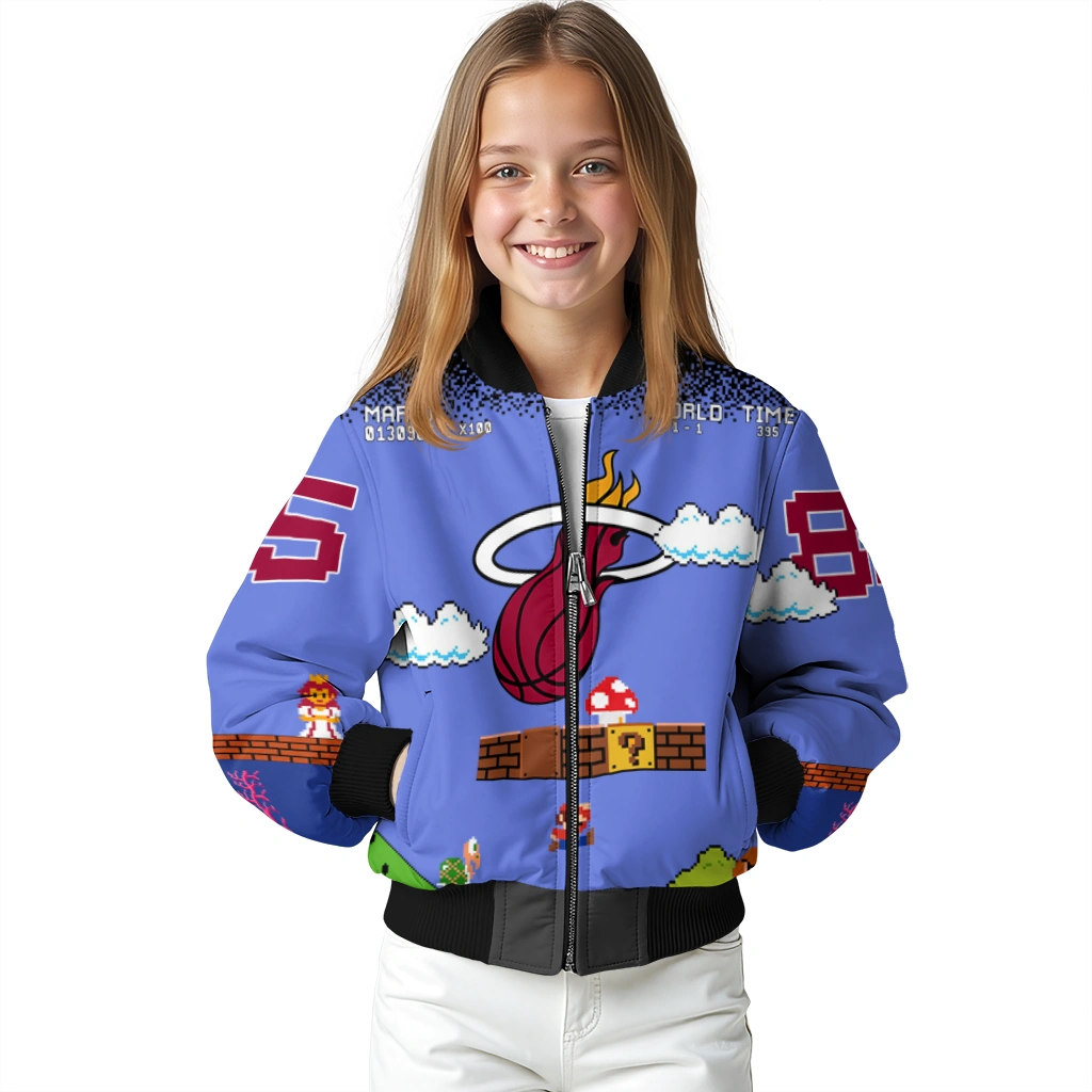 customized miami heat mario blocks blue black bomber jacket top rated customized miami heat mario blocks blue black bomber jacket top rated