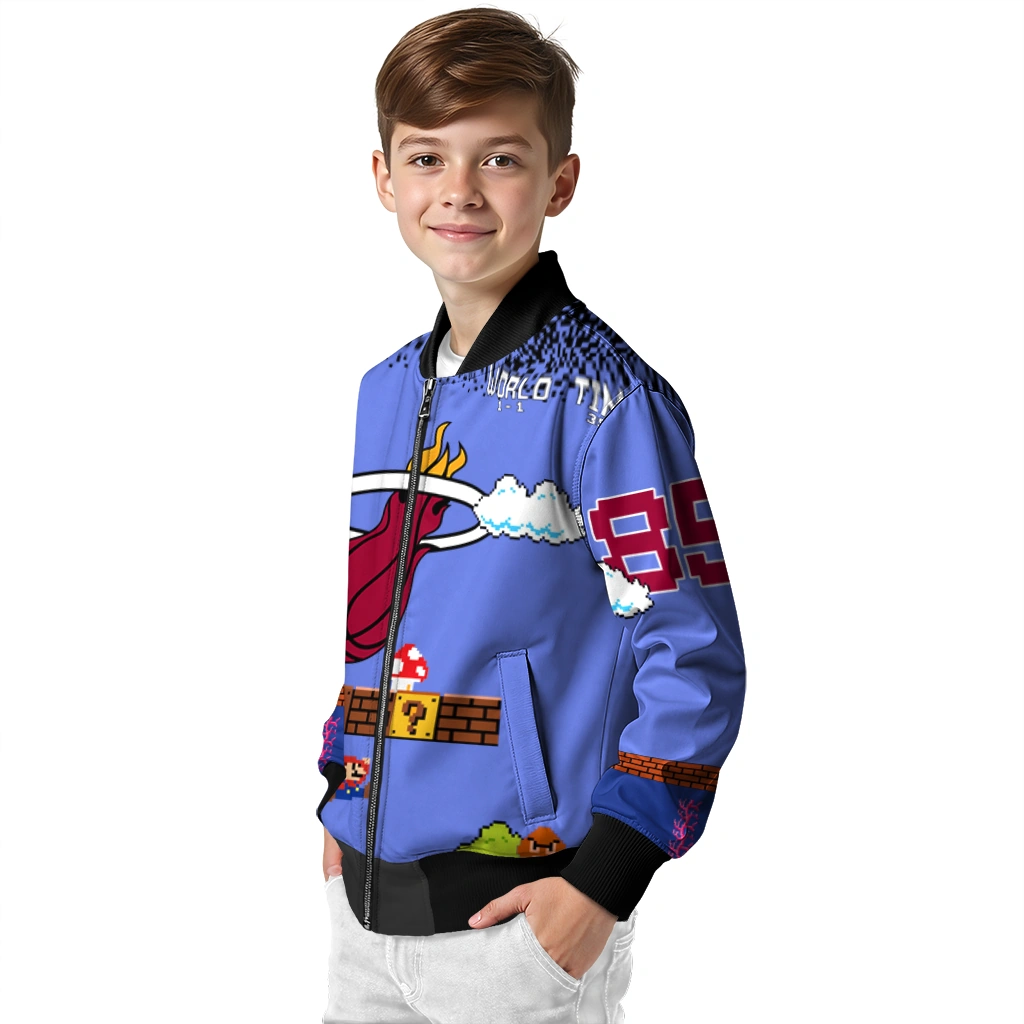 customized miami heat mario blocks blue black bomber jacket trendy customized miami heat mario blocks blue black bomber jacket trendy
