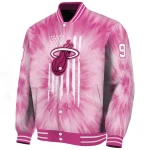 customized miami heat pink tie dye pink varsity jacket best selling