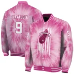 customized miami heat pink tie dye pink varsity jacket best selling