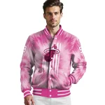 customized miami heat pink tie dye pink varsity jacket best selling