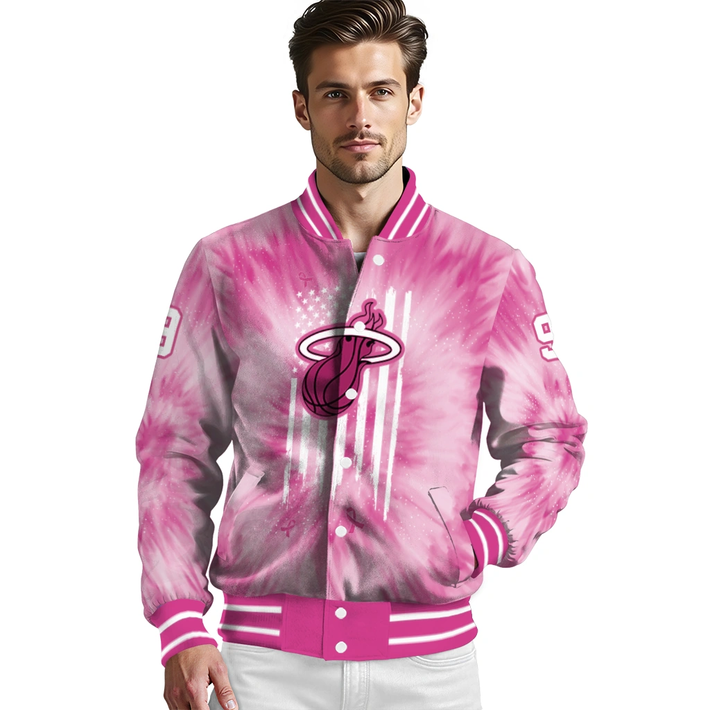 customized miami heat pink tie dye pink varsity jacket high quality customized miami heat pink tie dye pink varsity jacket high quality