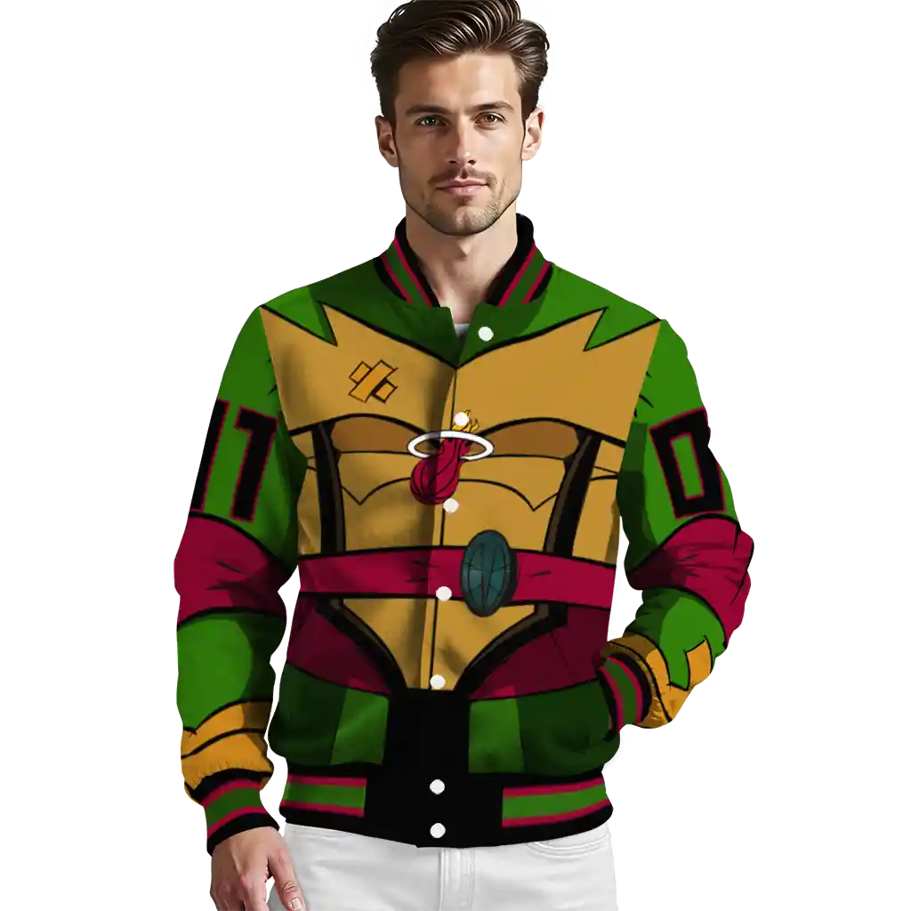 customized miami heat turtle armor varsity jacket high quality customized miami heat turtle armor varsity jacket high quality