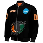 customized miami hurricanes claw shred black bomber jacket best selling