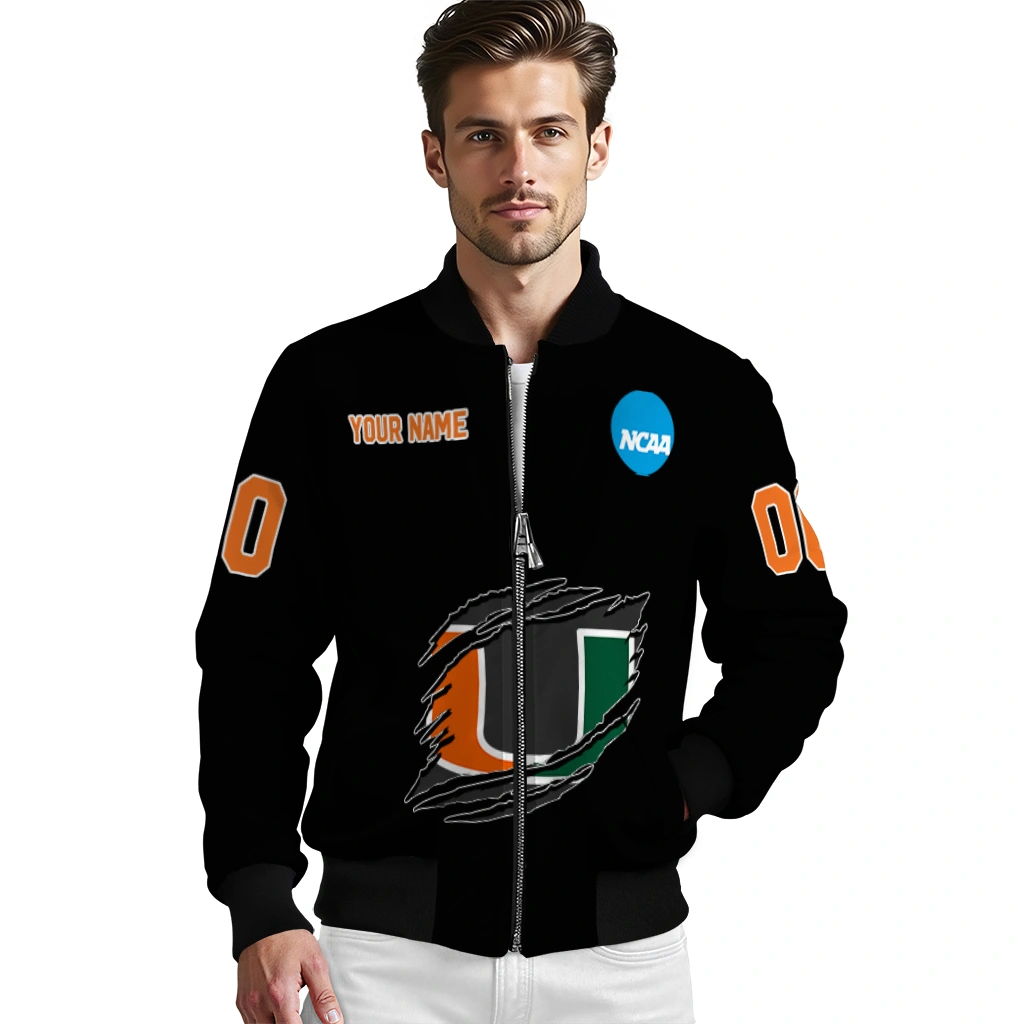 customized miami hurricanes claw shred black bomber jacket high quality customized miami hurricanes claw shred black bomber jacket high quality
