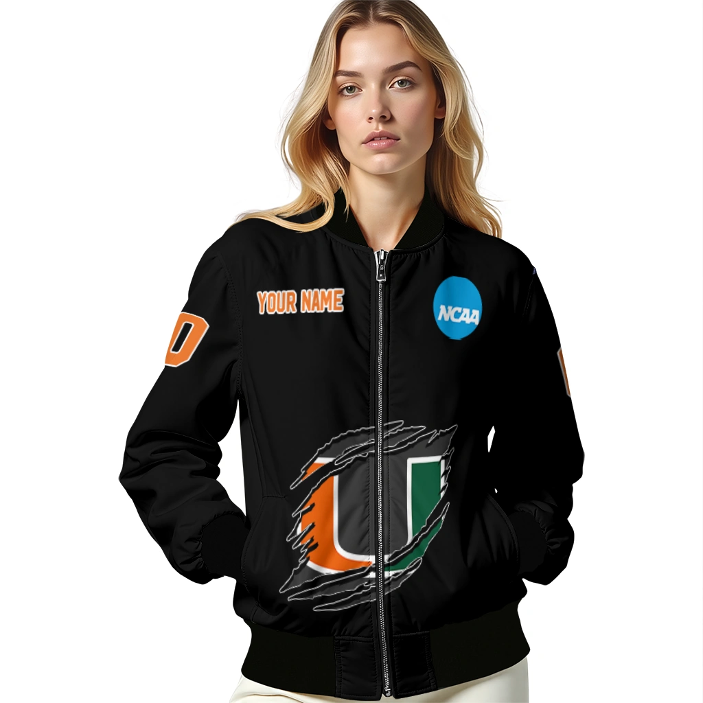 customized miami hurricanes claw shred black bomber jacket latest model customized miami hurricanes claw shred black bomber jacket latest model