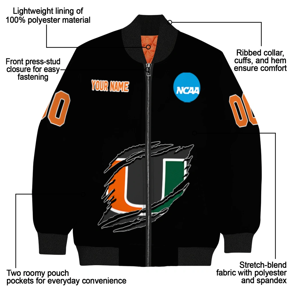 customized miami hurricanes claw shred black bomber jacket new arrival customized miami hurricanes claw shred black bomber jacket new arrival