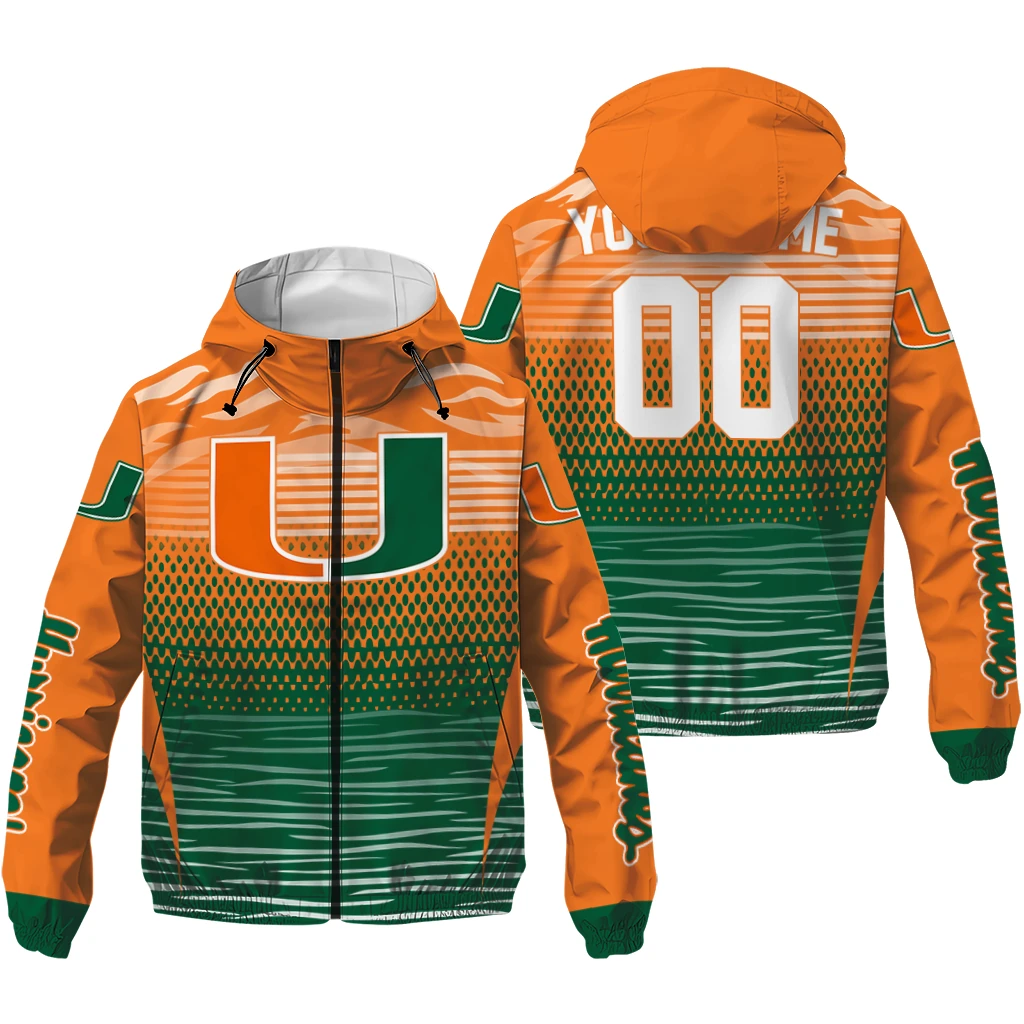 customized miami hurricanes pattern layers orange windbreaker jacket high quality customized miami hurricanes pattern layers orange windbreaker jacket high quality