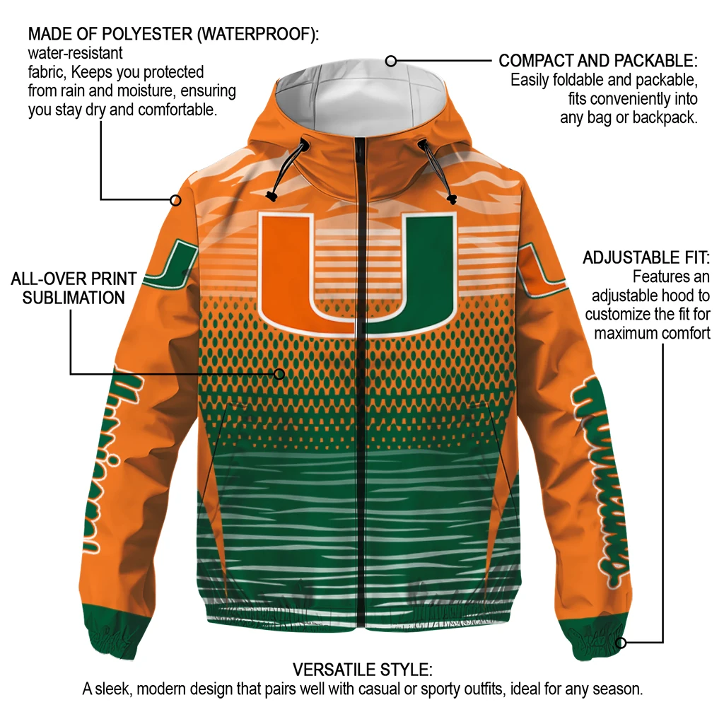 customized miami hurricanes pattern layers orange windbreaker jacket new arrival customized miami hurricanes pattern layers orange windbreaker jacket new arrival