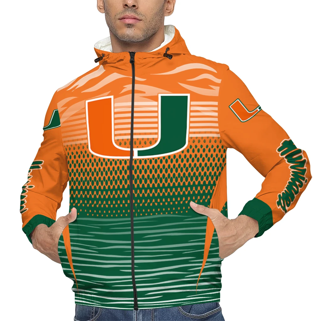 customized miami hurricanes pattern layers orange windbreaker jacket top rated customized miami hurricanes pattern layers orange windbreaker jacket top rated