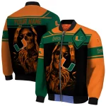 customized miami hurricanes reaper hands orange black bomber jacket best selling